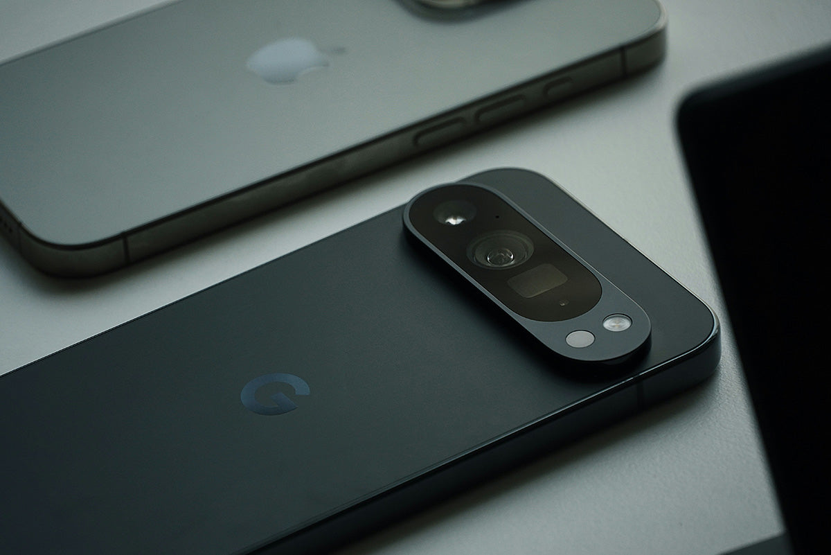 Black Google Pixel and Grey Apple iPhone