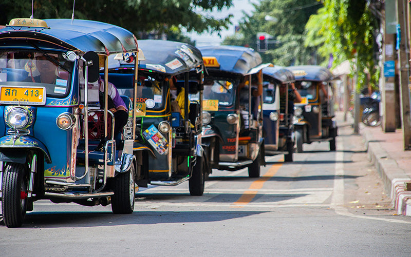 Autorickshaws lined up in street